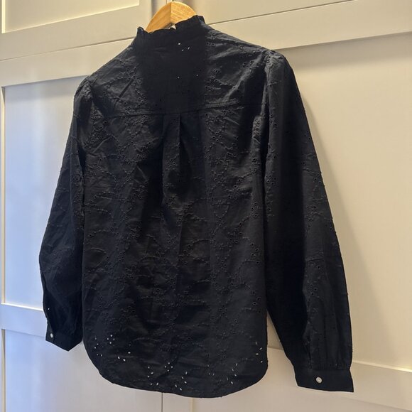 Old Navy Black Eyelet Button-Up Blouse Size Small Cotton - Picture 12 of 15